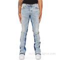 Slim Fit Hip Hop Flared Patcwork Stackword Jeans